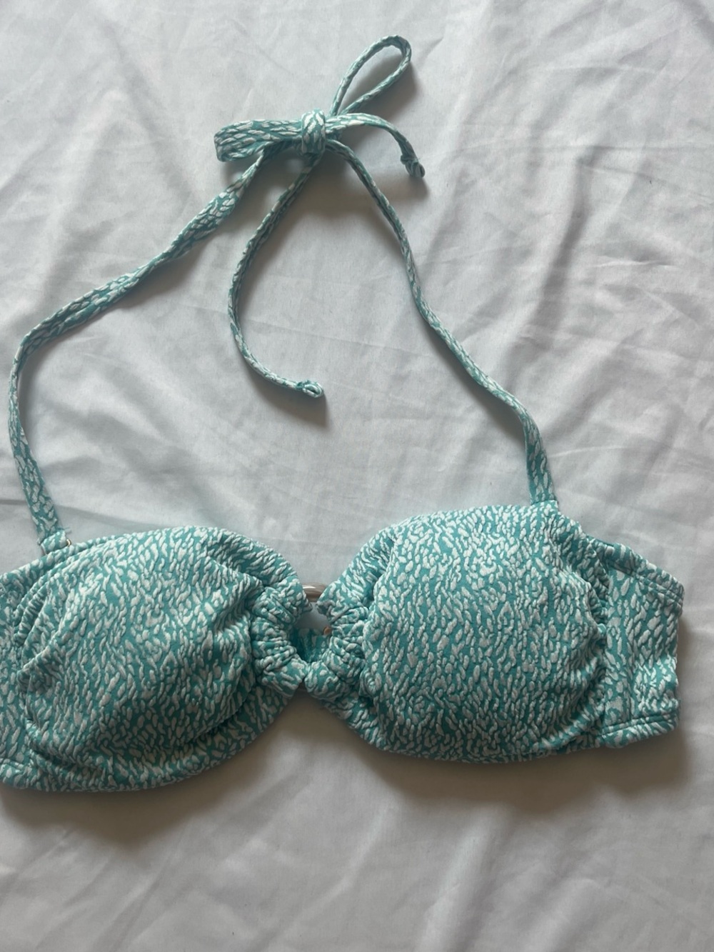 Time and Tru Teal Patterned Bandeau Bikini Top